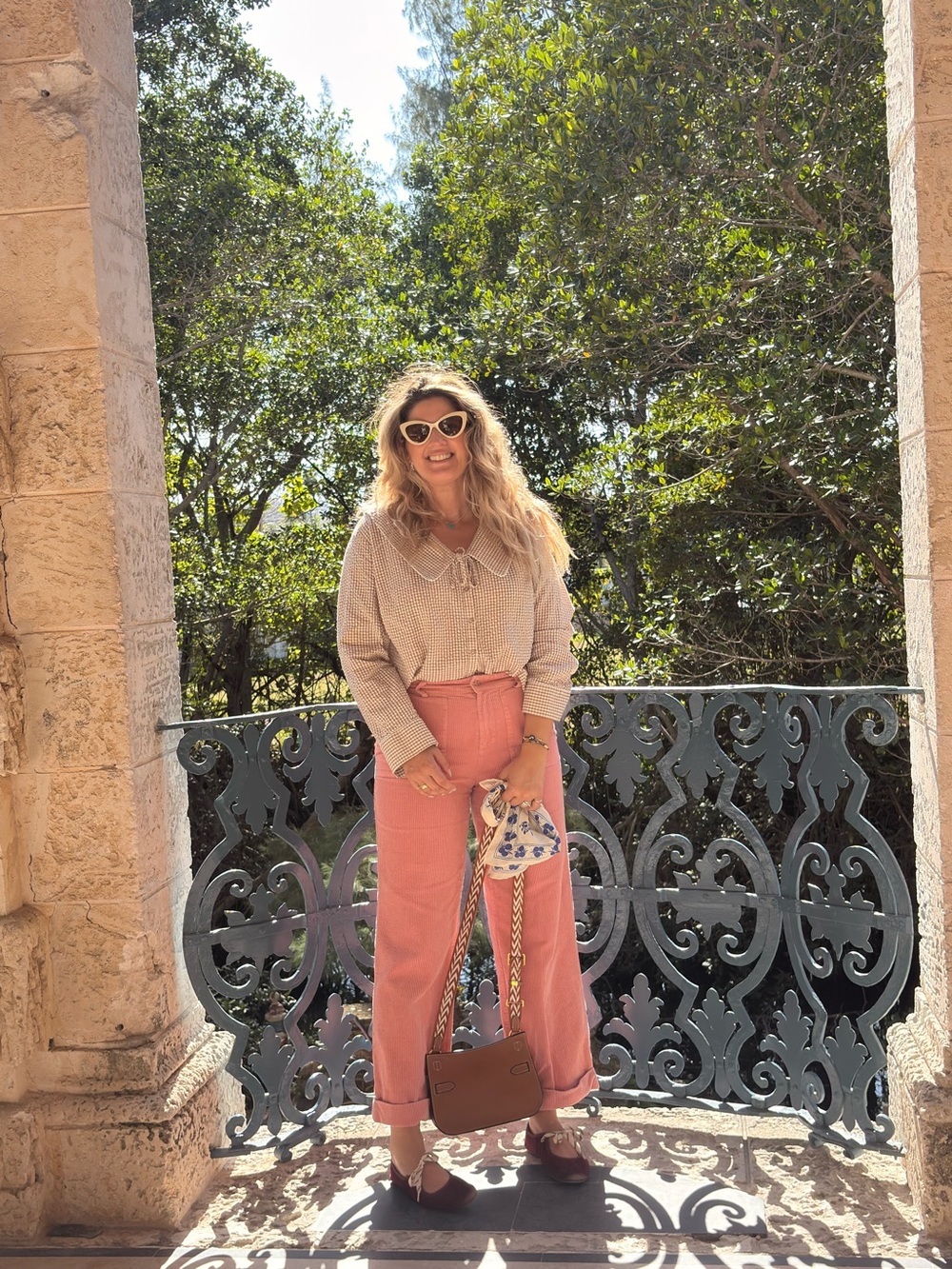 Coral Corduroy High-Waist Pants